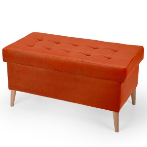 Welurowa pufa 45 x 90 cm na drewnianych nóżkach w kolorze pomarańczowym
