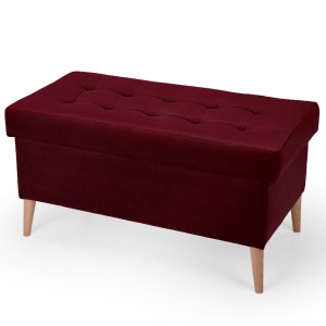 Welurowa pufa 45 x 90 cm na drewnianych nóżkach w kolorze burgundowym