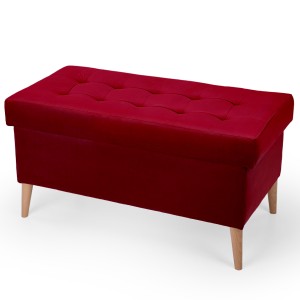 Welurowa pufa 45 x 90 cm na drewnianych nóżkach w kolorze czerwonym