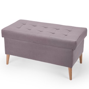 Welurowa pufa 45 x 90 cm na drewnianych nóżkach w kolorze liliowym