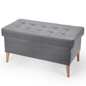 Welurowa pufa 45 x 90 cm na drewnianych nóżkach w kolorze jasnoszarym