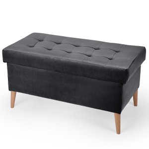 Welurowa pufa 45 x 90 cm na drewnianych nóżkach w kolorze szarym