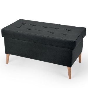 Welurowa pufa 45 x 90 cm na drewnianych nóżkach w kolorze ciemnoszarym