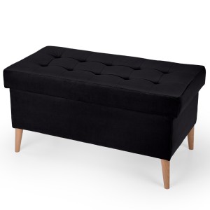 Welurowa pufa 45 x 90 cm na drewnianych nóżkach w kolorze czarnym