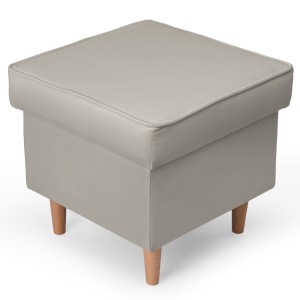 Welurowa pufa 45 x 45 cm na drewnianych nóżkach w kolorze jasnobeżowym