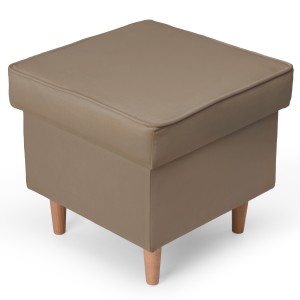 Welurowa pufa 45 x 45 cm na drewnianych nóżkach w kolorze beżowym