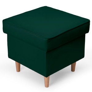 Welurowa pufa 45 x 45 cm na drewnianych nóżkach w kolorze ciemnozielonym