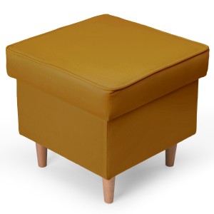 Welurowa pufa 45 x 45 cm na drewnianych nóżkach w kolorze żółtym