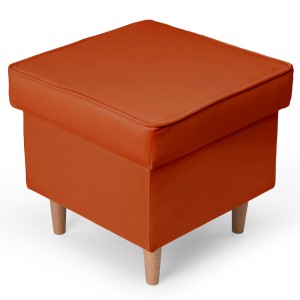 Welurowa pufa 45 x 45 cm na drewnianych nóżkach w kolorze pomarańczowym