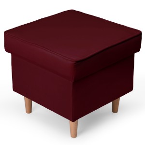Welurowa pufa 45 x 45 cm na drewnianych nóżkach w kolorze burgundowym