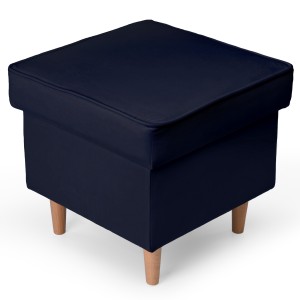 Welurowa pufa 45 x 45 cm na drewnianych nóżkach w kolorze ciemnogranatowym