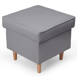 Welurowa pufa 45 x 45 cm na drewnianych nóżkach w kolorze szarym