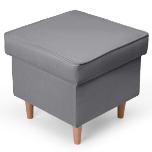 Welurowa pufa 45 x 45 cm na drewnianych nóżkach w kolorze jasnoszarym