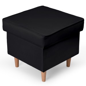 Welurowa pufa 45 x 45 cm na drewnianych nóżkach w kolorze czarnym
