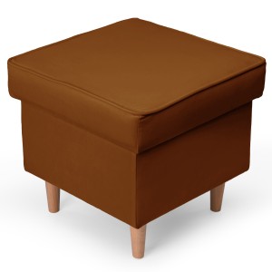 Welurowa pufa 45 x 45 cm na drewnianych nóżkach w kolorze brązowym
