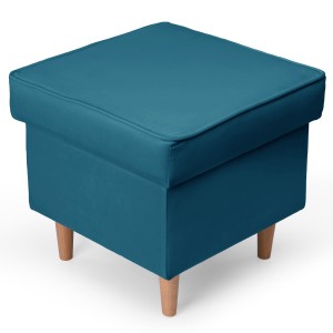 Welurowa pufa 45 x 45 cm na drewnianych nóżkach w kolorze niebieskim