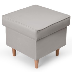 Welurowa pufa 45 x 45 cm na drewnianych nóżkach w kolorze srebrnym