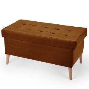 Welurowa pufa 45 x 90 cm na drewnianych nóżkach w kolorze brązowym