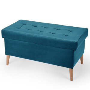 Welurowa pufa 45 x 90 cm na drewnianych nóżkach w kolorze niebieskim