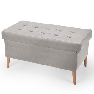 Welurowa pufa 45 x 90 cm na drewnianych nóżkach w kolorze srebrnym