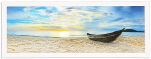 Nowoczesny obraz w białej ramie o wymiarach 35x100 cm - Beach 1