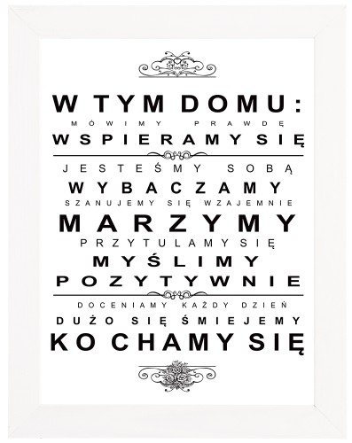 Obraz w białej ramie Napis
