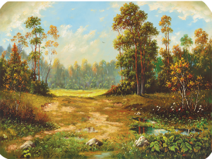 Podkładka korkowa z nadrukiem, reprodukcja w rozmiarze 30x40 cm- Letni dzień w lesie