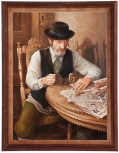 Reprodukcja obrazu w drewnianej ramie o wymiarach 30x40 cm - Żyd z gazetą, Aleksander Karcz