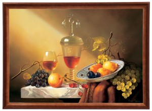 Reprodukcja obrazu w drewnianej ramie o wymiarach 50x70 cm - Martwa Natura I, Cezary Różycki 