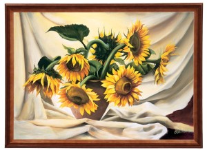 Reprodukcja obrazu w drewnianej ramie o wymiarach 50x70 cm - Słoneczniki, E Misiewicz