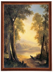 Reprodukcja obrazu w drewnianej ramie o wymiarach 50x70 cm - Gaj nad jeziorem, E Kraft