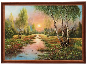 Reprodukcja obrazu w drewnianej ramie o wymiarach 50x70 cm - Brzozy Zachód słońca, Adam Lis