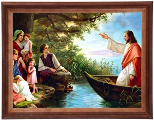 Obraz w ramie o tematyce religijnej w rozmiarze 30x40cm - Jezus na łodzi