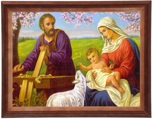 Obraz w ramie o tematyce religijnej w rozmiarze 30x40cm - Św rodzina z owieczką