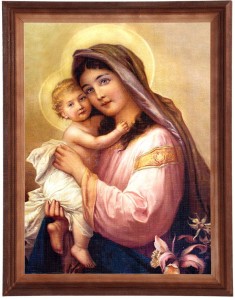 Obraz w ramie o tematyce religijnej w rozmiarze 30x40cm - Matka Boska z dzieciątkiem