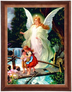 Obraz w ramie o tematyce religijnej w rozmiarze 30x40cm - Anioł stróż biały