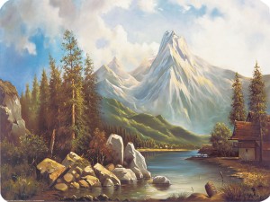 Podkładka korkowa z nadrukiem, reprodukcja w rozmiarze 30x40 cm- Przystań w górach, Marian Kaszuba