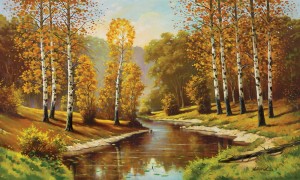 Oryginalny Obraz olejny na płótnie 65x100 cm Jesienne brzozy A.Lis Oryginał