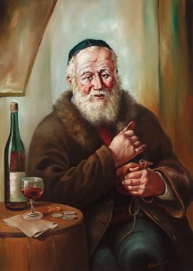 Oryginalny Obraz olejny na płótnie 50x70 cm Żyd. Kieliszek wina A. Lis Oryginał