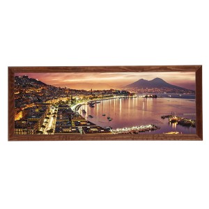 Nowoczesny obraz w brązowej, szerokiej ramie o wymiarach 35x100 cm -City 11