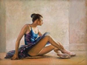 Oryginalny Obraz olejny na płótnie 40x50 cm Baletnica granatowa Konarski Oryginał