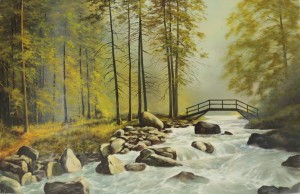 Oryginalny Obraz olejny na płótnie 65x100 cm Strumień w parku Kaszuba Oryginał