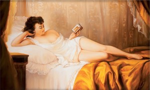 Oryginalny Obraz olejny na płótnie 65x100 cm Akt z książką Konarska Oryginał