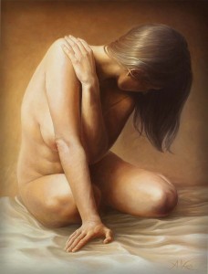 Oryginalny Obraz olejny na płótnie 70x50 cm Akt z rozpuszczonymi włosami Karcz Oryginał