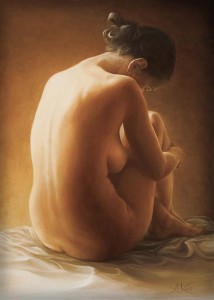 Oryginalny Obraz olejny na płótnie 70x50 cm Akt z upiętymi włosami Karcz Oryginał