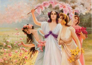 Oryginalny Obraz olejny na płótnie 65x100 cm Cztery boginie Z. Konarski Oryginał