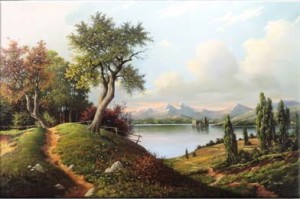 Oryginalny Obraz olejny na płótnie 65x100 cm Drzewo na skarpie Kaszuba Oryginał