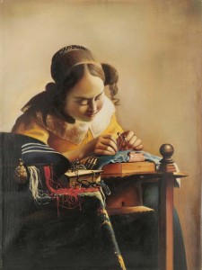 Oryginalny Obraz olejny na płótnie 70x50 cm Koronczarka  A. Lis Oryginał