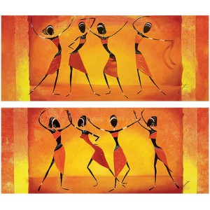 Oryginalny Obraz olejny na płótnie 30x70 cm Tańczące kobiety z szarfą  A. Korecka Oryginał