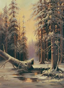 Oryginalny Obraz olejny na płótnie 70x50 cm Las o zmroku Kaszuba Oryginał